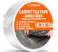 Carpet Tile Tape Double Sided Extreme Strength Commercial Grade 2 in x 90 ft Flooring Adhesive Works On Any Backing Type Carpeting Rugs Vinyl Laminate Rubber Turf Athletic Mat Floor, White
