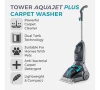 Tower T548002 TCW5 AQUAJETPLUS Carpet Washer with Allergen Removal and 250ml Cleaning Solution, Blue and Grey