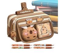 Carpincho Plush Pencil Case,Carpincho Pencil Case,Funny Quirky 9 Layer Large Capacity Pencil Case,Capybara Print Multilayer Pencil Case, Maillard Coffee, Consulte la descripción, See description