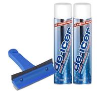 CarPlan Car Plan De-Icer 600Ml Can X 2 With 3-In-1 Ice Squeegee - Fast Frost & Ice Removal For Windows And Windshields
