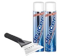 CarPlan Car Plan De-Icer 600Ml Can X 2 With Soft Grip Ice Scraper - Fast Frost & Ice Removal For Windows And Windshields