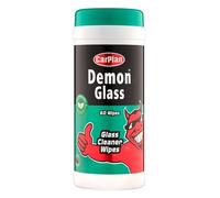 CarPlan Demon Glass Wipes - 60 Pack - Biodegradable, Plastic-Free Car & Home Glass Cleaning Wipes - Streak-Free, Residue-Free Shine with Cherry Fragrance - Reusable Tub