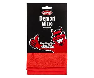 CarPlan Demon Multipack Assorted Cloths - 3 Pack - Polishing, General Cleaning & Glass Cloths - Super Soft, Scratch-Free Car Cleaning Cloths for Interior, Exterior, Mirrors & Windows