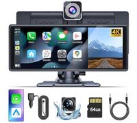 Carplay Screen for Car with Camera - 10.26 Inch Car Tablet, with 4K Front & 1080P Rear Dash Cam, Bluetooth/AUX/FM, Loop Recording, 64GB TF, Portable Mount (iOS/Android)