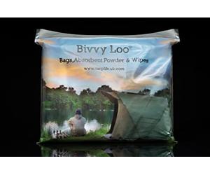 CarpLife Bivvy Loo Refill Pack - Portable Toilet Accessories - 40 Biodegradable Toilet Wipes, 12 Biodegradable Bivvy Loo Liners & 12 Sachets of Absorbent Waste Management Powder for Fishing, Camping