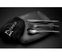 CarpLife Luxury Camping Dining Set - Fishing Plate Set for one - Carp Fishing Dinner Set - Fishing Plate and Cutlery Set - Microfibre Hand Towel - Black Fishing Cutlery