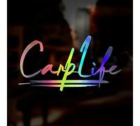 Carplife Sticker, Carp Life Fishing Car Sticker, Fishing Stickers for Cars, Window Bumper Sticker, Oil Slick Chrome Holographic Iridescent, Carp Fishing Fisherman Accessories, 200mm