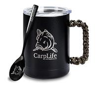 CarpLife Thermal Fishing Mug With Etched Spoon - Stainless Steel With Lid (Camo Handle)