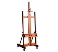 CarpNettore Folding Easel Floor Standing Wooden Adjustable Rolling Artist Studio Tray Shelf Stable Base Beech Wood Suitable for Painting Sketching Display Use, Red Walnut Color, Medium