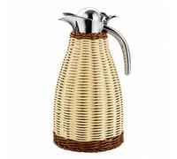 CarpNettore Stainless Steel Thermal Carafe with Rattan Sleeve 68 Ounce Vacuum-Insulated Thermal Carafe Food Grade 2L Insulated Beverage Pitcher for Coffee Break, Beige Coffee