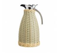 CarpNettore Stainless Steel Thermal Carafe with Rattan Sleeve 68 Ounce Vacuum-Insulated Thermal Carafe Food Grade 2L Insulated Beverage Pitcher for Coffee Break, Gray Blue
