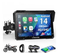 Carpuride W702 Plus 8 Core Android Motorcycle Carplay Screen Dual Cameras | Wireless CarPlay and Android Auto, 7" Waterproof Touchscreen, BT Audio, Loop Recording, Online & Offline Navigation.
