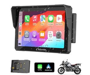 Carpuride W702B Motorcycle GPS Carplay Screen with Custom Mount for BMW Motorbike, Wireless CarPlay and Android Auto, Portable 7 inch Waterproof Touchscreen, Bluetooth Trans, Navigation, Siri.