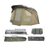CARPZILLA Fishing Bivvy 1 Man With Door And Windows Waterproof 210D PU Aluminum Frame Portable Outdoor Shelter Camping Fishing Tent Shelter Carp Gear Equipment Ground Sheet Carry Bag 12 T Pegs Green