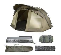 CARPZILLA Fishing Bivvy 2 Man With Door And Windows Waterproof 210D PU Aluminum Frame Portable Outdoor Shelter Camping Fishing Tent Shelter Carp Gear Equipment Ground Sheet Carry Bag 14 T Pegs Green