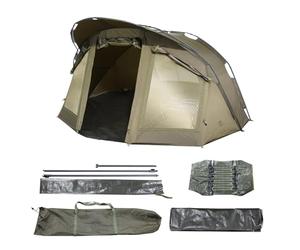 CARPZILLA Fishing Bivvy 2 Man With Door And Windows Waterproof 210D PU Aluminum Frame Portable Outdoor Shelter Camping Fishing Tent Shelter Carp Gear Equipment Ground Sheet Carry Bag 14 T Pegs Green