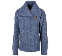 Carraig Donn 100% Irish Merino Wool Ladies Aran One Button Collar Cardigan Denim Blue (Large)