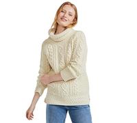 Carraig Donn Ladies 100% Merino Wool Vented Roll Neck Jumper, Natural Colour