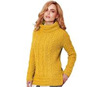 Carraig Donn Ladies 100% Merino Wool Vented Roll Neck Jumper Sweater (X-Large, Yellow)
