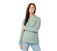 Carraig Donn Ladies Irish Multi Cabled Raglan Super Soft Merino Wool Sweater (Small, Seafoam Green)