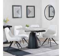 Carrara Dining Set - 4 Seater - 135cm - Round - Grey Ceramic - Extending - 4x Arctic Swivel Dining Chairs - Cream Velvet Fabric