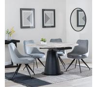 Carrara Extending Dining Set - 4-6 Seater - 85cm-135cm - Round - Grey Ceramic - 4x Arctic Swivel Dining Chairs - Grey Velvet Fabric