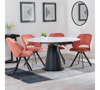 Carrara Extending Dining Set - 4-6 Seater - 85cm-135cm - Round - White Ceramic - 4x Ion Swivel Dining Chairs - Orange Velvet Fabric