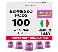 Carraro Decerato - 100 Aluminium Coffee Pods Compatible with Nespresso Original line - Dewaxed, Wellness, Low Acidity, More Digestible, Intense Aroma, Medium Roast Coffee Capsules Made in Italy