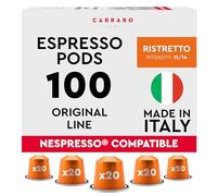 CARRARO 1927 Ristretto Coffee Capsules - 100 Aluminium Coffee Pods Compatible with Nespresso Original line, Dark Roast - Intensity 12/14, Made in Italy
