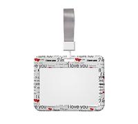 CARRDKDK Thick ID Card Badge Holder with Lanyard,Water Resistant I Love You Words with Hearts Printed Name Tag Holder for Business,Nurses,Office