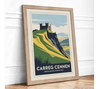 Carreg Cennen Castle Vintage Framed Wall Art Print A2 (59.4×42cm) Oak,