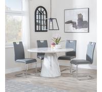 Carrera Dining Set - 4 Seater - 130cm - Round - White Marble - 4x Bianco Dining Chairs - Grey Faux Leather