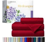 Carressa Linen 600 Thread Count 100% Long Staple Soft Egyptian Cotton Single Bed Sheets Set, 3 Piece Set, Twin Sheets, Upto 17'' Deep Pocket, Smooth & Soft Sateen Weave, Luxury Bedding, Red