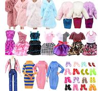Carreuty 18PCS Doll Clothes for 11.5inch Doll 3 Fashion Skirts 1 Sweater 1 Winter Coat 1 Fur Coat 1 Sets Clothes and 10 Pairs Shoes in Random Girls Birthday Present