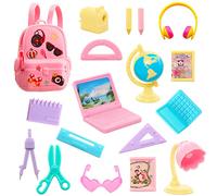 Carreuty 19Pcs Doll Study Accessories 11.5 inch Dolls, Study Set Including Laptop Ruler Pencils, Fashion Hipster Doll Paradise Accessories for Girls Birthday Gifts