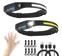 Carreuty 2 Pcs Head Torch Rechargeable with Motion Sensor， Lumilight Head Torch Adjustable IPX5 Waterproof，Lightweight LED Headlamp Long Lasting Super Bright for Camping,Running,Cycling