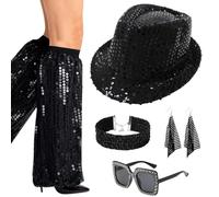 Carreuty 5Pcs 70s Disco Accessories Set for Women，Abba Accessories with Sequin Leg Warmers Earrings Hat necklace and Bling Sunglasses，70s Fancy Dress Abba Outfits for Women 1970s Themed Disco Party