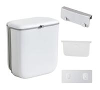 Carreuty Foldable Hanging Kitchen Bin with Lid, 10L Rubbish Compost Bin Food Waste Bin for Under Sink Counter Top Cupboard Campervan Caravan Car Bedroom Bathroom Toilet Office (2.4 Gallon)