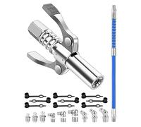 Carreuty Grease Gun Coupler, 12000 PSI Dual Handle G Coupler for Grease Gun with 12" Flex Hose + 9 M6 M8 M10 Grease Nipples, Grease Coupler for Grease Gun 1/8" NPT Port All Cars, NO Leaks