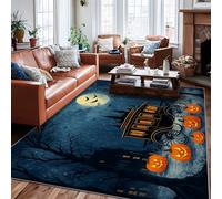 Carriage Area Rug, Halloween Gothic Pumpkin Bat Halloween Black Non-Slip Backing Edge Binding Home Rectangle Carpet Rugs for Living Room Bedroom Under Bed Apartment Decor 6' X 9'