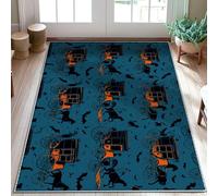 Carriage Area Rug, Halloween Vintage Horse Bat Halloween Black Non-Slip Backing Doormat Accents Rug Fade Resistant Bathroom Entryway Bedside Doorway Decor 3' X 5'
