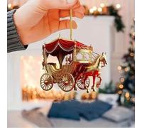 Carriage Christmas Hanging Ornament, Carri-age Christmas Ornaments Horse with Sleigh Carriage 2D Acrylic Xmas Tree Ornament, 2Pcs