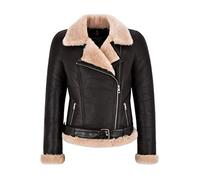 Carrie CH Hoxton Ladies B3 Sheepskin Jacket Brown Cross Zip Biker Real Leather Warm Jacket NV-149 (14, Brown/Beige)
