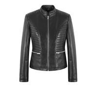 Carrie CH Hoxton Ladies Biker Black Leather Jacket Slim Fit Quilted Fashion Retro Style Katherine 8676 (18, Black)