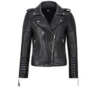 Carrie CH Hoxton Ladies Leather Jacket Classic Fashion Biker Style Real Lambskin Soft Leather Womens Jacket 2260 (16 For Bust 90 CM, Black)