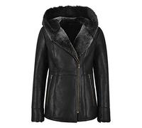 Carrie CH Hoxton Ladies Sheepskin Jacket B3 Flying Genuine Leather Hooded Classic Aviator Hip Length Jacket NV-39 (10, Black/Grey)