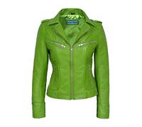 Carrie CH Hoxton RIDER Ladies Lime Green Biker Motorcycle Style Soft Real Nappa Leather Jacket (18)