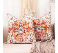 CARRIE HOME Boho Throw Pillow Covers 18x18 Set of 2 Burnt Orange Terracotta Rust Colored Throw Pillows Boho Home Decor for Bedroom Living Room Couch & Sofa (No Inserts)