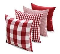 CARRIE HOME Buffalo Check Pillow Covers Buffalo Plaid Throw Pillow Cover 18x18 for Red and White Decorations, Set of 4