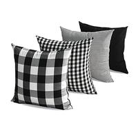 CARRIE HOME Buffalo Plaid Black Throw Pillow Covers 20x20 Set of 4 Decorative Black Outdoor Pillow Covers for Patio and Porch